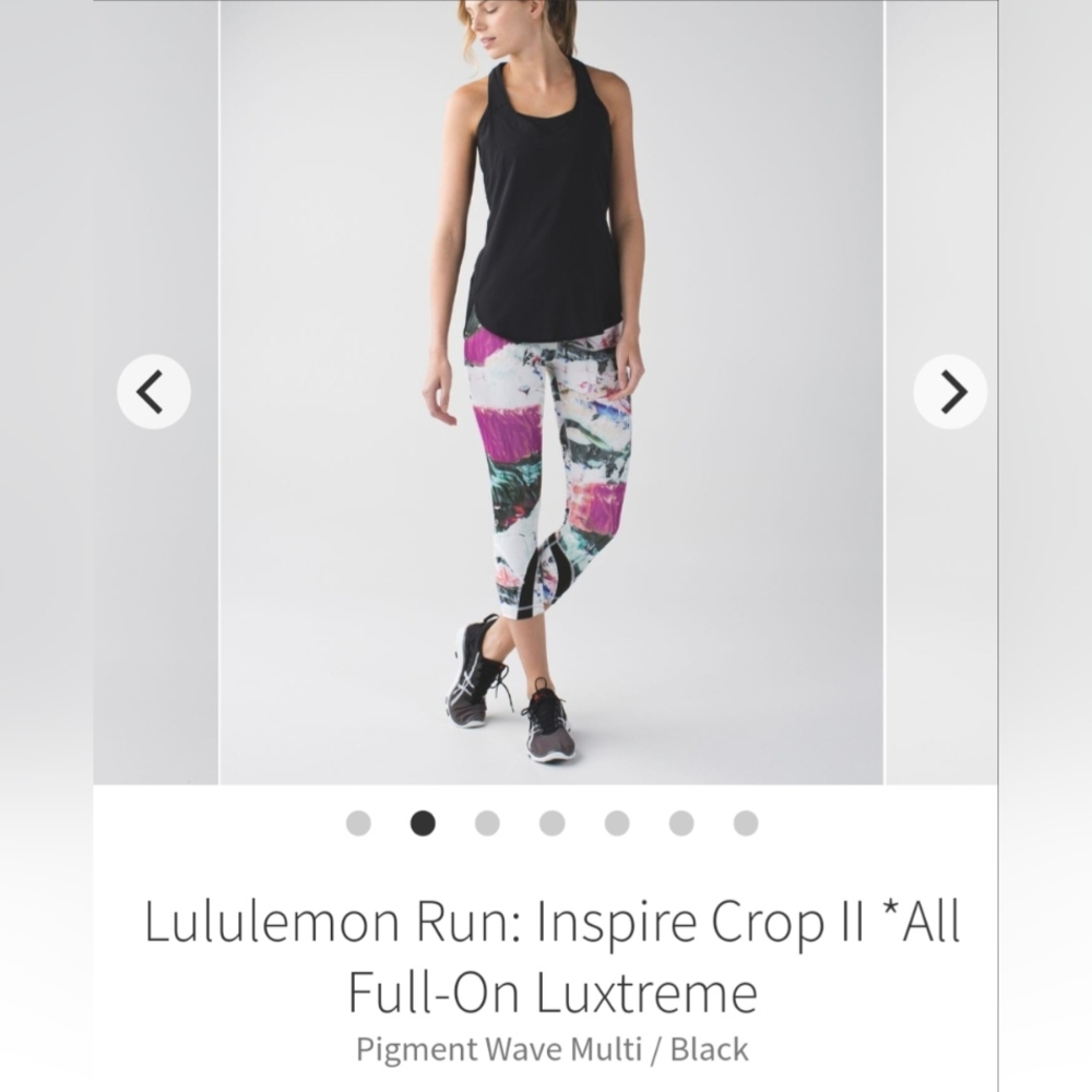 Lululemon - Run: Inspie Crop - Pigment Wave Multi / Black, Size 8